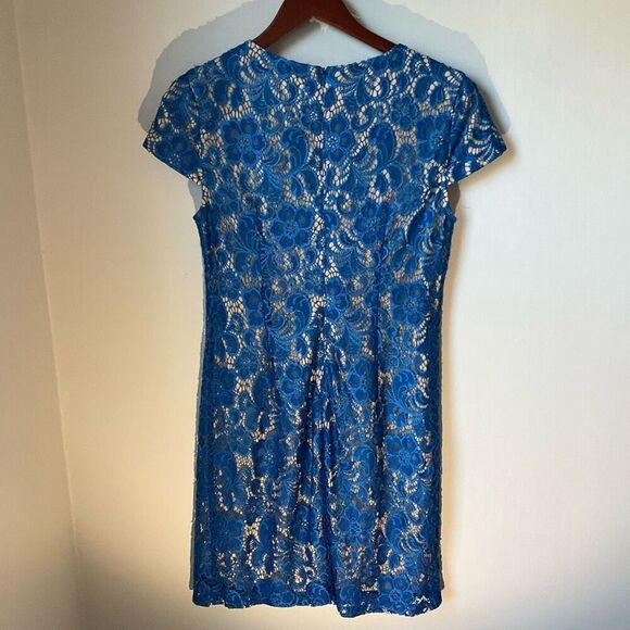 Black Saks Fifth Avenue Royal Blue Lace Overlay Dress, Medium. Elegant! - Picture 12 of 16